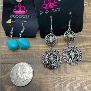 NWT 2 set of Paparazzi vintage turquoise and green stone drop/dangling earrings